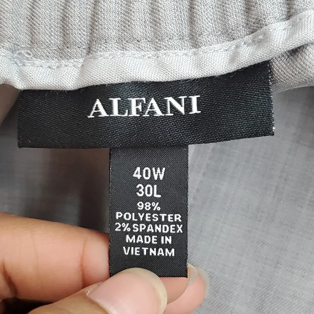 Alfani Men Pants 40W 30L Grey Dress Pants ALFATECH Zipper Button Relaxed 30